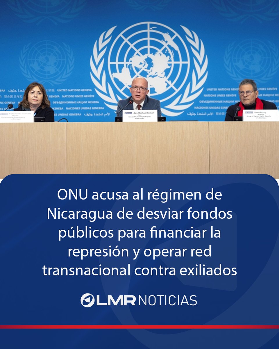 🇳🇮 ONU acusa al régimen de #Nicaragua de desviar fondos públicos para financiar la represión y operar red transnacional contra exiliados

Un informe del Grupo de Expertos en Derechos Humanos sobre Nicaragua de la ONU acusó al régimen de Daniel Ortega y Rosario Murillo de desviar