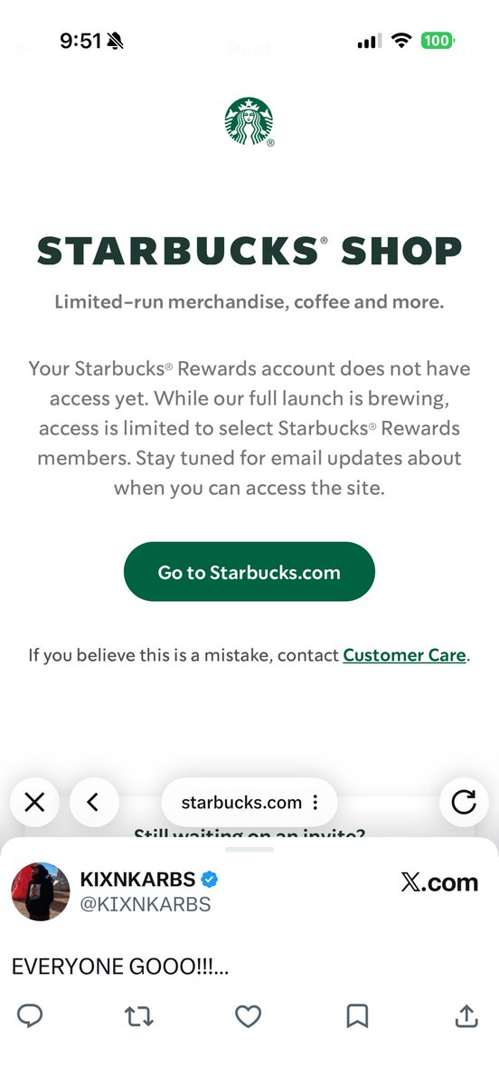 schwan_e's tweet photo. @KIXNKARBS Damn, even with Starbucks team no access, lol https://t.co/tEJoB6E3vb