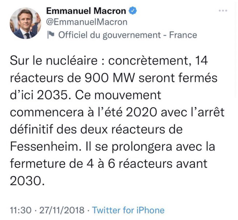 <a href="/EmmanuelMacron/">Emmanuel Macron</a> La réalité : 

Macron a tout fait pour détruire la filière nucléaire pendant les 3/4 de ses deux mandats 🤡