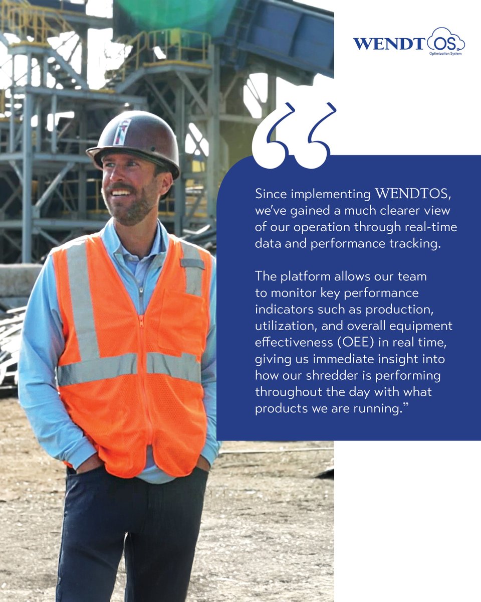 wendtcorp's tweet photo. WENDTOS: Turning Shredder Data into Actionable Insight

WENDTOS is our new digital platform designed to give shredder operators a clearer view of their operation. With real-time monitoring from any web-enabled device, operators can track key metrics, identify issues faster, and make more informed operational decisions.

Hear from Grant Bolhuis from @BeaconRecycling as he shares his experience using WENDTOS and the impact it has had on their operation.

Now available on all WENDT shredders, and soon expanding to other OEM equipment, WENDTOS represents the next step in digitally connected recycling operations.