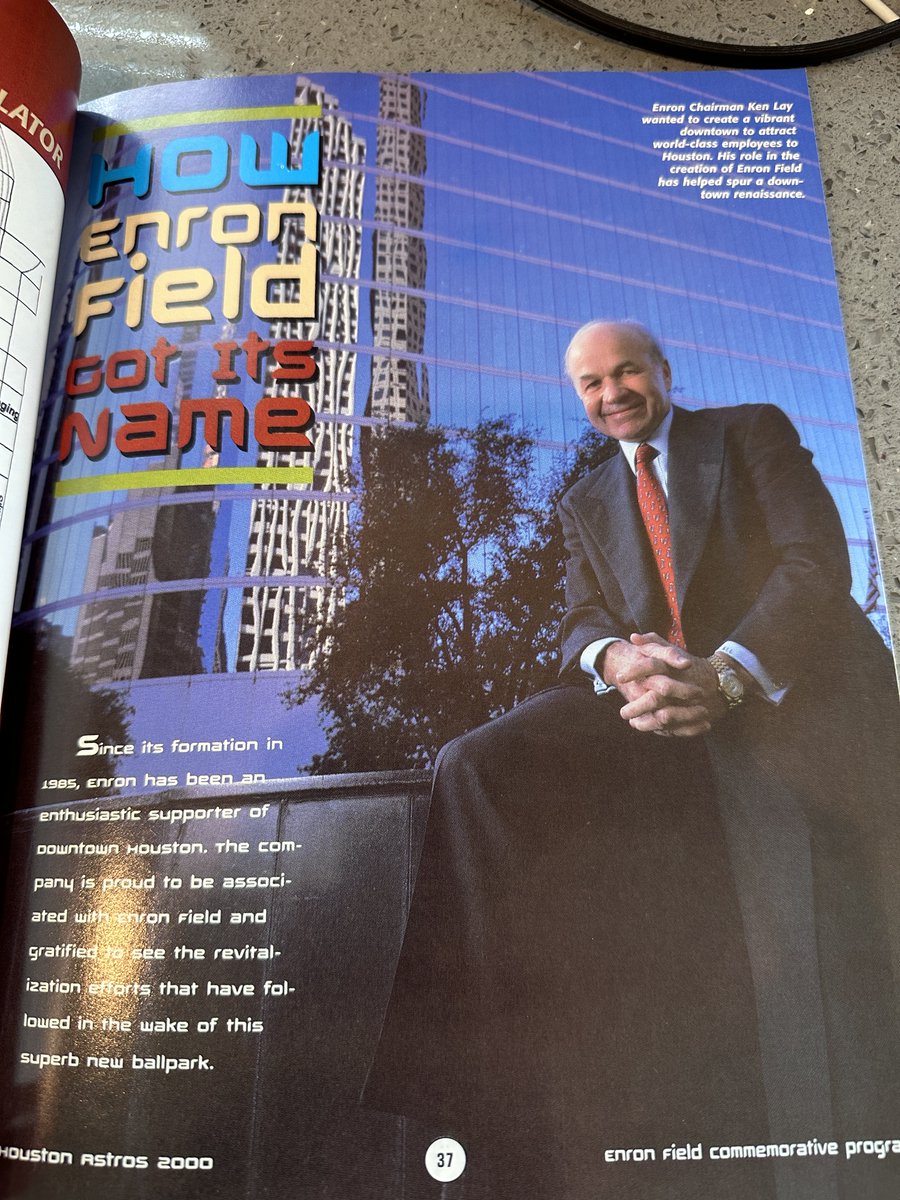 Found this old commemorative game program from the opening of Enron Field and there’s a nice little feature on how the park got its name
