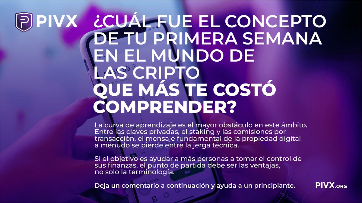 PIVX_Espanol's tweet photo. ¿Cuál fue el concepto o termino de cripto que más te costó comprender en tu primera semana?👀
La curva de aprendizaje es el mayor obstáculo en este ámbito. Entre las claves privadas, el staking y las comisiones de gas, el mensaje central de la propiedad digital a menudo se pierde entre la complejidad técnica.
Cuéntanos acerca de tu proceso de aprendizaje en cripto.🧵

#PIVX #Crypto