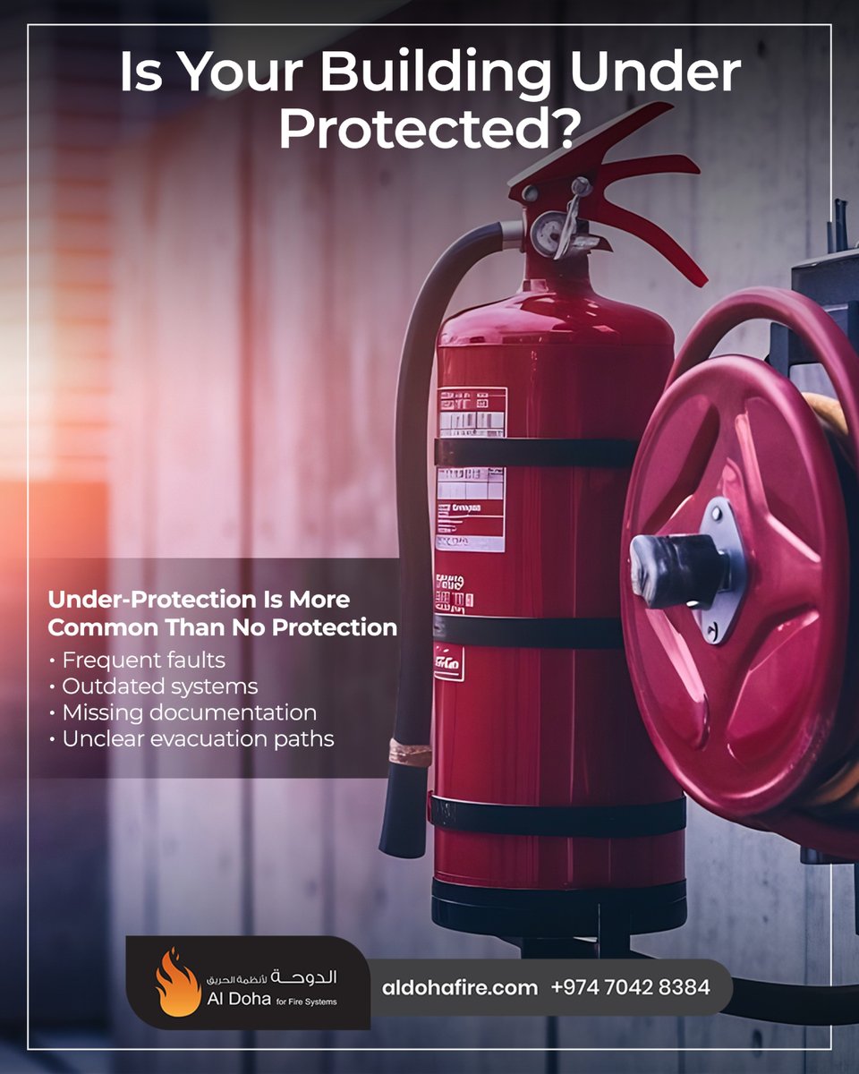 aldohaforfire's tweet photo. Most buildings have fire systems — but are still under-protected. To upgrade your fire safety coverage, talk to our team: 
📞 +974 7042 8384
📩 awadalla@aldohafire.com
🌐https://t.co/r7USrY0TU1

#FireRiskAssessment #FireProtectionSystems #QatarSafety #AlDohaForFireSystems #Doha https://t.co/6SyAoR5Op9