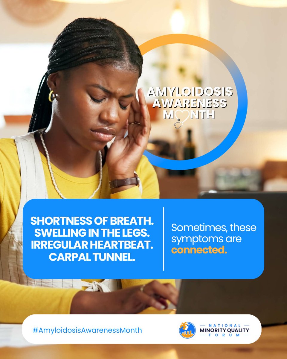 NMQF's tweet photo. Sometimes, these symptoms are connected. This Amyloidosis Awareness Month, learn what to look for at https://t.co/7ruOJOthbs. #KnowATTRCM #HeartHealth #AmyloidosisAwarenessMonth #NMQF https://t.co/3kgVFYdjMw