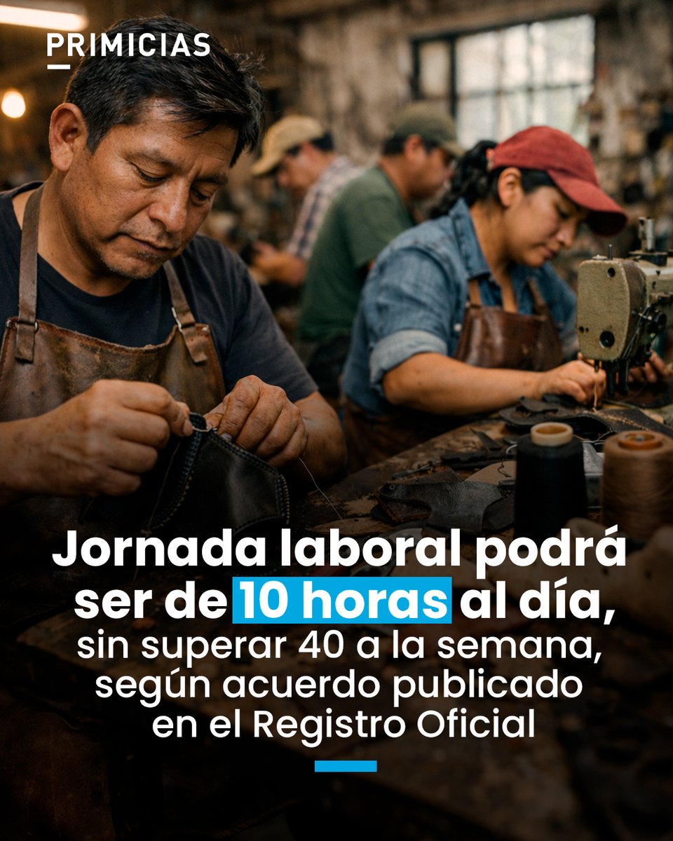 El Ministerio del Trabajo emitió el acuerdo laboral que flexibiliza la jornada laboral, vigente desde este 10 de marzo de 2026, con su publicación en el Registro Oficial. 
prim.ec/petP50YrUEG