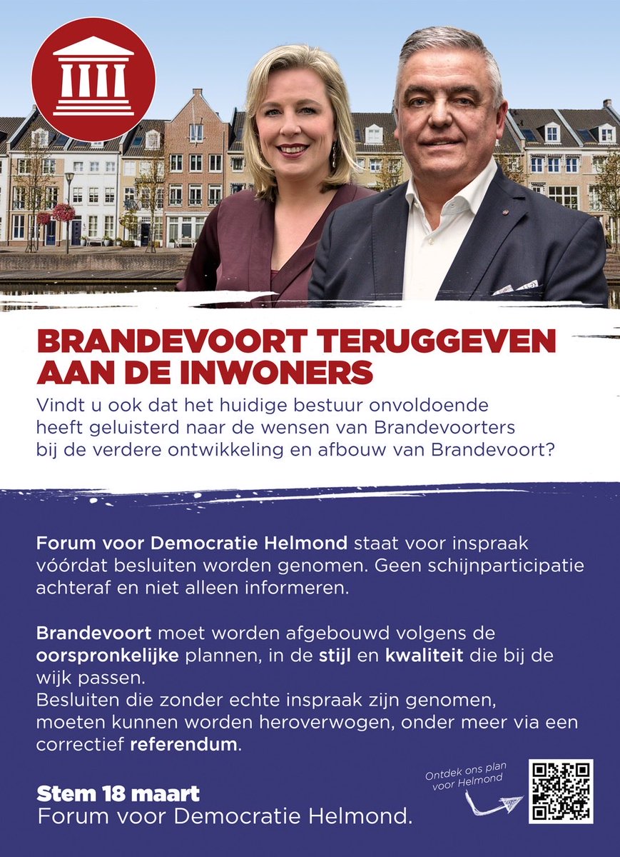 Doen wat ‘Brandevoorters’ willen is voor ons prioriteit! Jullie stem is onvoldoende gehoord. Dit willen wij herstellen! U ook? Stem dan 18 maart op <a href="/FVD_Helmond/">FVD Helmond</a>, lijst 9.

<a href="/fvdemocratie/">Forum voor Democratie</a> #helmond #Brandevoort #FVD