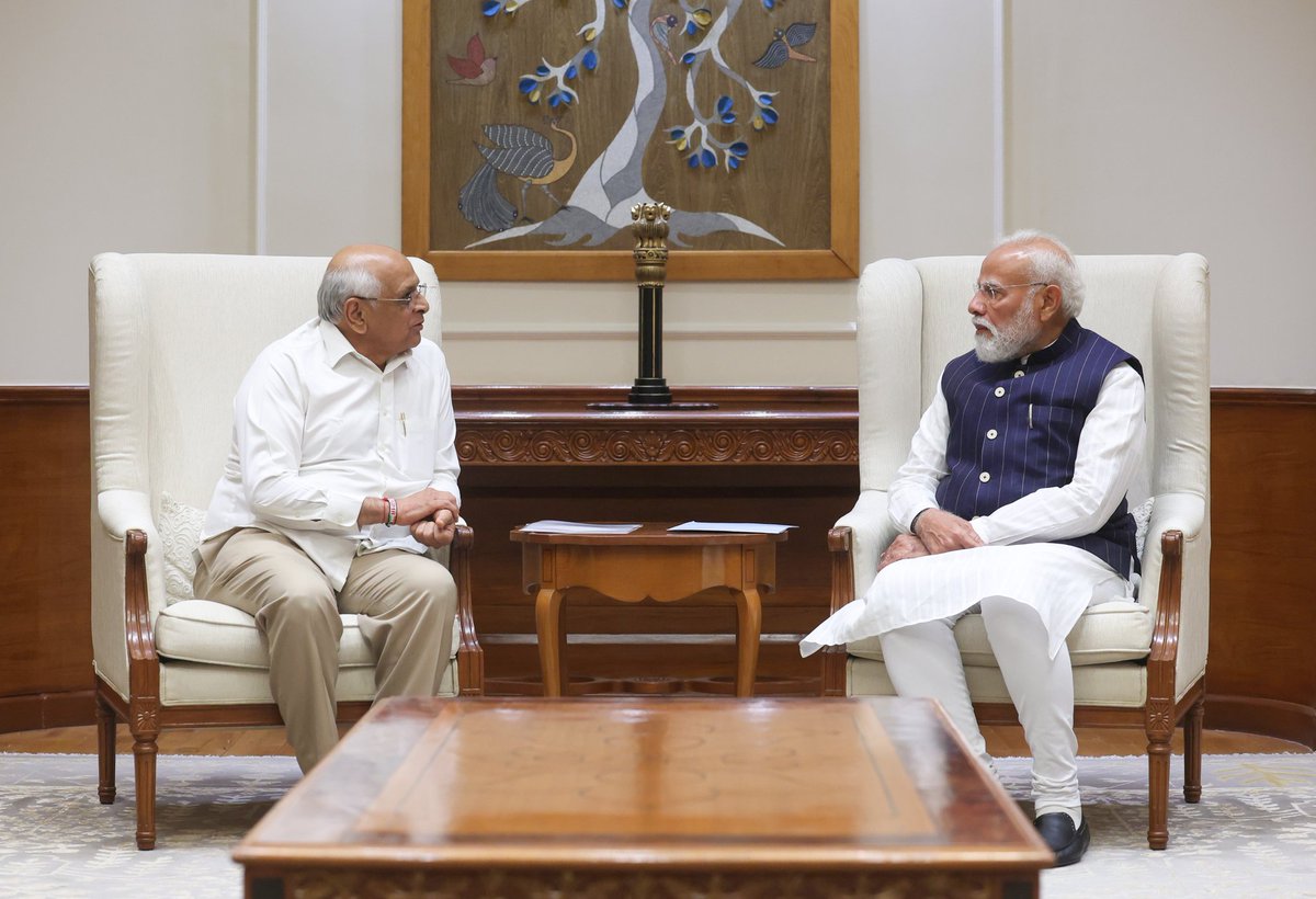 CM of Gujarat, Shri <a href="/Bhupendrapbjp/">Bhupendra Patel</a> met Prime Minister <a href="/narendramodi/">Narendra Modi</a>.

<a href="/CMOGuj/">CMO Gujarat</a>
