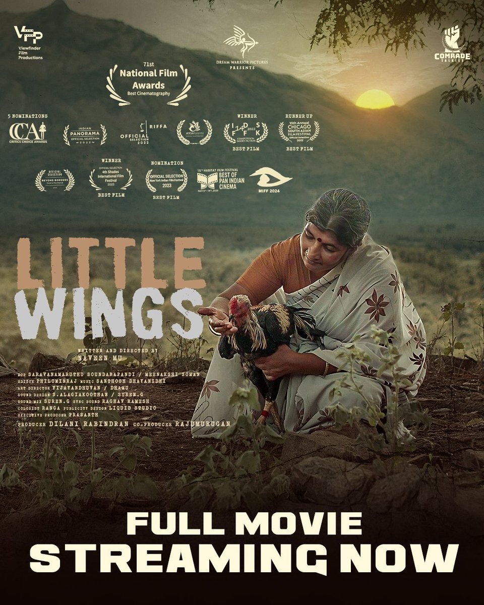 CinemaRareIN's tweet photo. National Award winning Tamil short film #LittleWings (2022) by @Dir_NaveenMu, ft. #Manimegalai & #NitharsanaCKalidoss, out now on @DreamWarriorpic YouTube channel.

Link: https://t.co/vhlWxr6fwN

@dilani_r @Dir_Rajumurugan @meenakshisoman @philoedit #SanthoshDhayanidhi @Raghav4sound @valentino_suren @alagiakoothan
