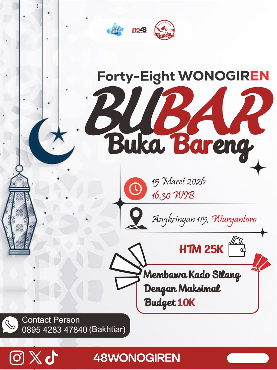 Info BuBar/Bukber wonogiri!!
Yang jauh mendekat, yang dekat kita bukber with oshi🫶

buat info lainnya bisa dm kita atau hubungi nomer yang tertera

See u di lokasi guys👋🏻