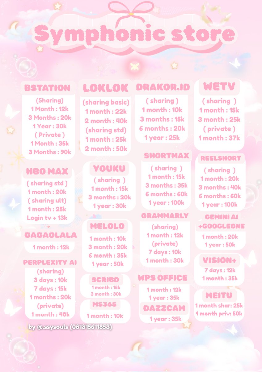 MAU WTS/WTB PREM APPS YANG TRUSTED, BERGARANSI, MURMER, FASTRESP

READY NETFLIX, CAPCUT, YT PREM, LOKLOK, DISNEY+, VIDIO, PRIME, VIU,CANVA, DLL

☎️ : on WhatsApp (fsr)
wa.me/message/Z54PC4…

#zonauang #zonaba #zonajajan