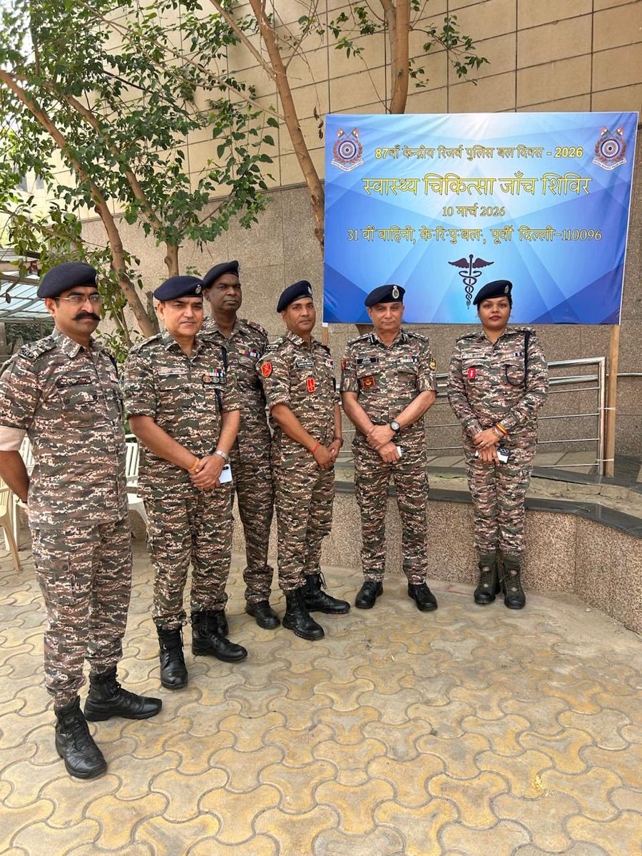 31Crpf's tweet photo. Health Camp @crpfindia 
A Health Camp was organised at Police Line Kondli by CRPF as a Prelude to 87 Th Raising Day celebrations of the force on 19th March 2026 with active contribution by 31 BN   reinforcing our commitment to the well being of Citizens, CRPF families and Jawans. https://t.co/zx0fD1iY9E
