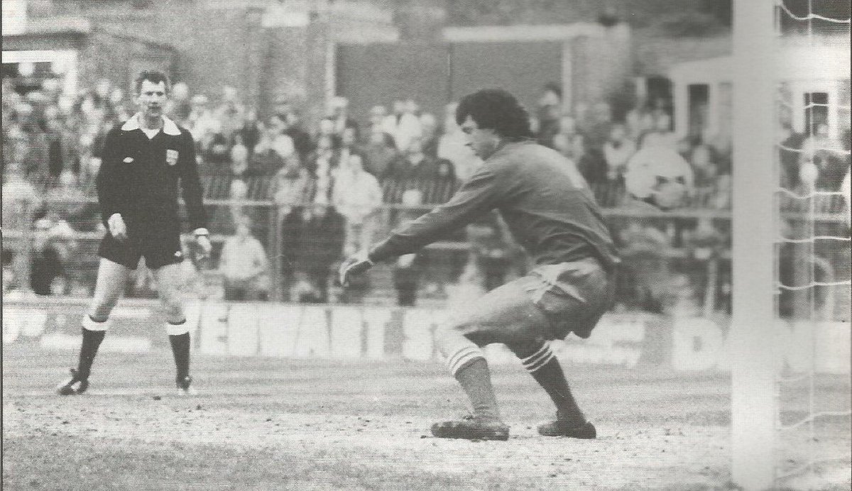 Referee David Letts (Basingstoke) watches as the ball flies past Brighton keeper Graham Moseley in the Division 1 home game against Luton in January 1983.  David Letts was a League ref from 1979 to 1985.