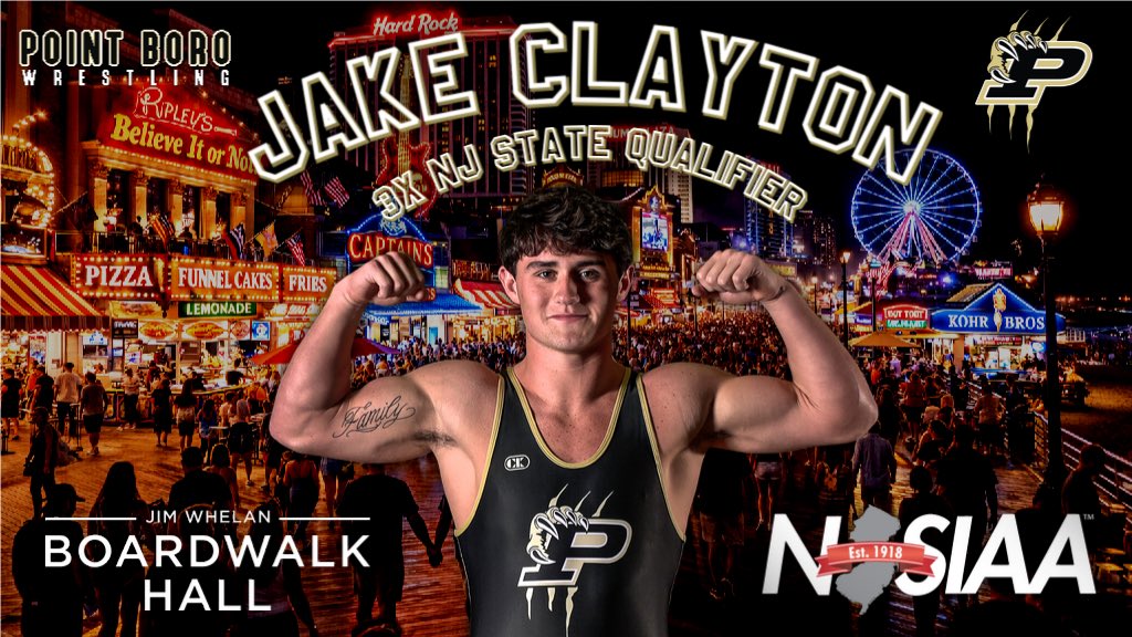 PtBoroWrestling's tweet photo. #ACBound 🐾🤼‍♂️

Jake Clayton is now a 3x NJ State Qualifier.

This 3x District Champion, Region Champion, 3x SCT Champion, and 2x State Placewinner looks to raise the bar this weekend at Boardwalk Hall in Atlantic City.

#PtBoro #ACBound 🐾 https://t.co/It61z9FMa8