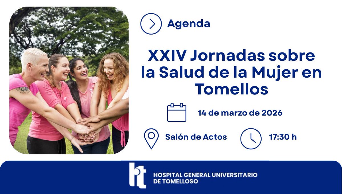 HUnivTM's tweet photo. 🚺 XXIV Jornadas sobre la Salud de la Mujer de Tomelloso.

🏥 Salón de Actos #HGUTM. 
🗓️ 14 de marzo 2026. 🕒 17:30 h.

🎫 Entrada libre. https://t.co/DikBQCIxhU
