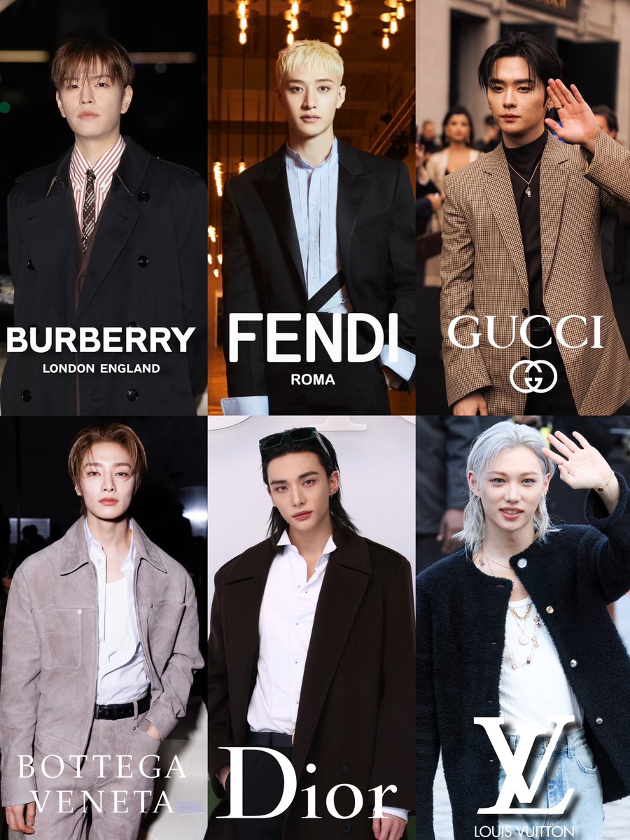 skzpopbase's tweet photo. 6/8 #StrayKids members have attended Fashion Week shows in Europe in the past two weeks! 

Seungmin - Burberry
Bang Chan - FENDI
Lee Know - GUCCI
I.N - Bottega Veneta
Hyunjin - Dior
Felix - Louis Vuitton https://t.co/zH2fDsT4tE