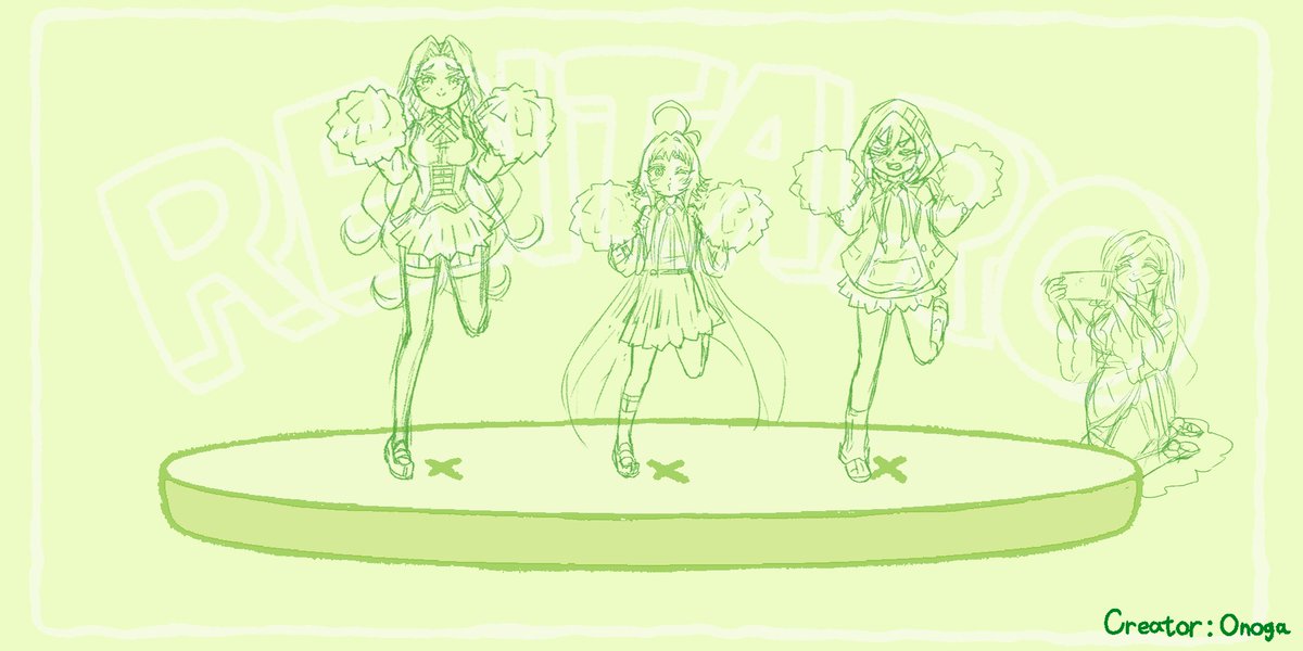 #100カノFA
[Unmei?(等身版)アニメ制作]
多分一番動きが多い+人数も1人多いカット4のパート3開始しました。ザックリなラフはこんな感じ😃