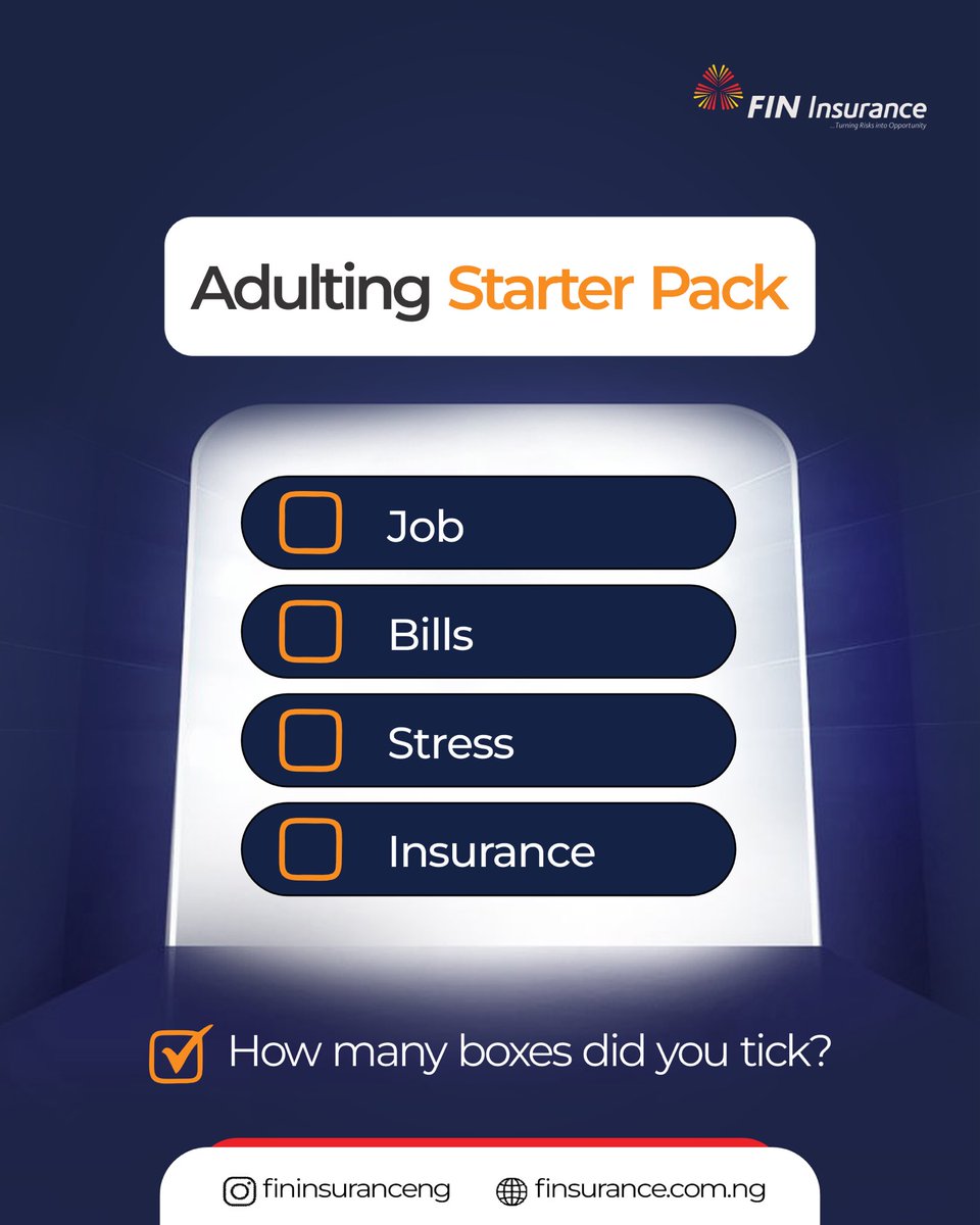 Fininsuranceng's tweet image. Welcome to Adulthood! 😅

You’ve got the job.
You’re paying the bills.
The stress? Definitely included.

But what about insurance?

How’s your adulting journey going so far? Let us know in the comments. 

#FINInsurance #adulthod #insuranceforyou