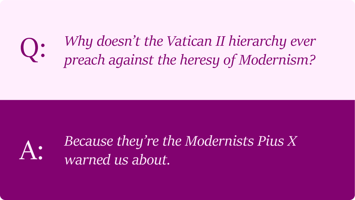 liturgicalife's tweet photo. The centuries-long condemnations of Modernism stopped with "Vatican II".

- Gregory XVI (1832)
- Pius IX (1846)
- Leo XIII (1878)
- Pius X (1907)
- Benedict XV (1920)
- Pius XI (1927)
- Pius XII (1950)

🤔 https://t.co/4xLtisTYVw