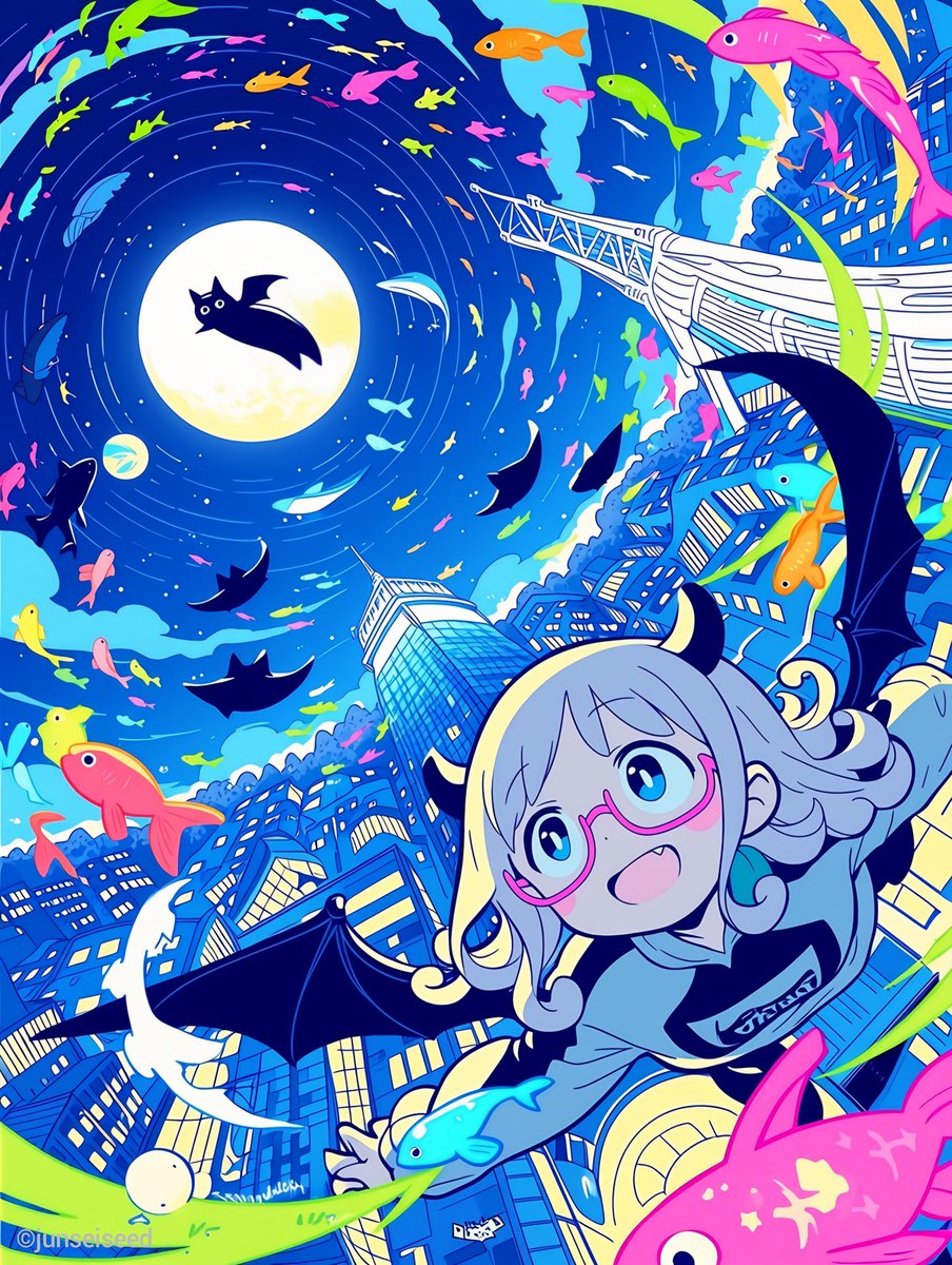 #夜のめがね魔族 「世界の中心に黒ちゃんが‼️🐈⬛🌀」 #AIイラスト