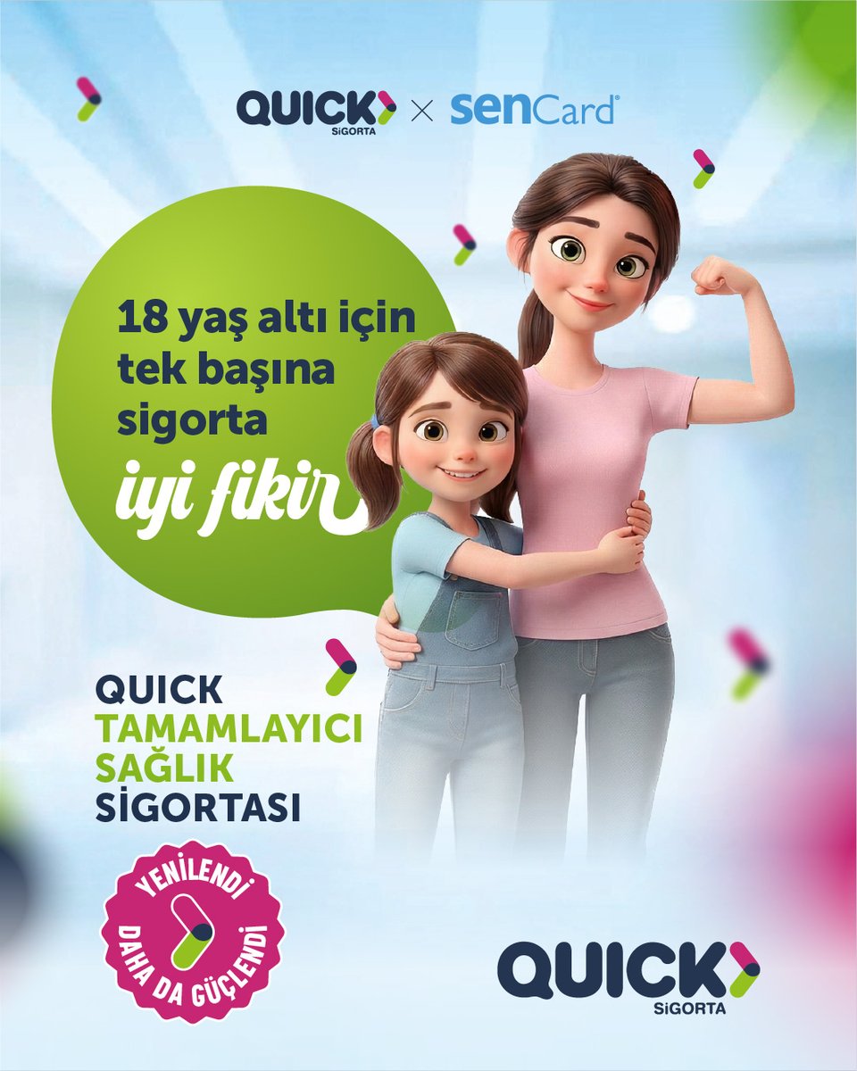 quicksigorta's tweet photo. Çocuklarımızın sağlığı her şeyden önemli… 💚
Quick Tamamlayıcı Sağlık Sigortası artık 18 yaş altı için de tek başına yapılabiliyor. ✅
Sağlık söz konusuysa iyi fikir belli: Quick Tamamlayıcı Sağlık Sigortası! 🙌🏻
👉🏻 https://t.co/ahLaTps8hj
#QuickSigorta #senCard #TamamlayıcıSağlıkSigortası