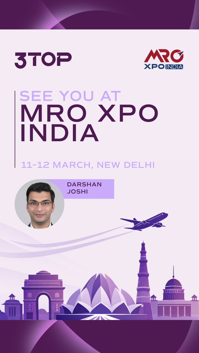 3TOPAviation's tweet photo. 3TOP will be at MRO XPO India, and our colleague Darshan joshi will be attending.

If you’ll be there as well, feel free to reach out and connect. https://t.co/9QgXibLcSG