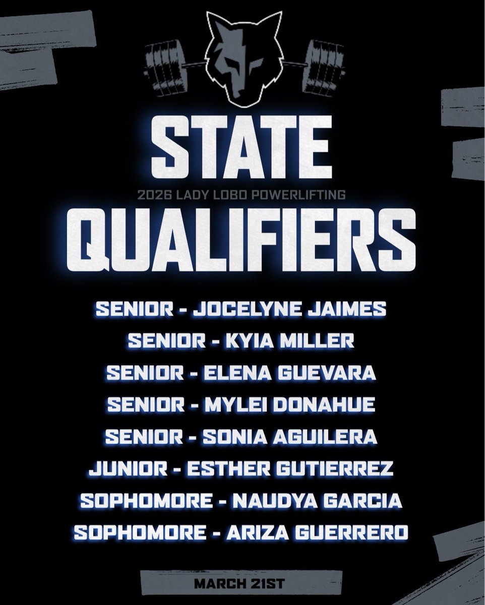 lobopowerlifti1's tweet image. Congratulations to our LADY LOBOS STATE QUALIFIERS! Your hard work has paid off and will be put on display March 21st in the Bert Ogden Arena!

#DOMINATE