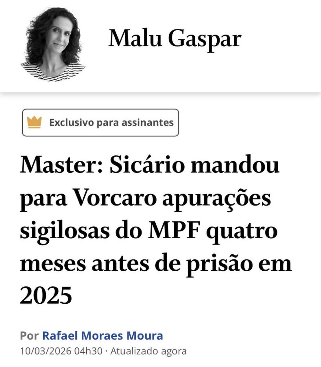 Sicário, que se matou sob a vigilância da Polícia Federal, recebia informações sigilosas do Ministério Público Federal e as repassava a Daniel Vorcaro.

A rede criminosa atuava em todas as instituições, mas os parlamentares do PT se recusam a assinar a CPI.