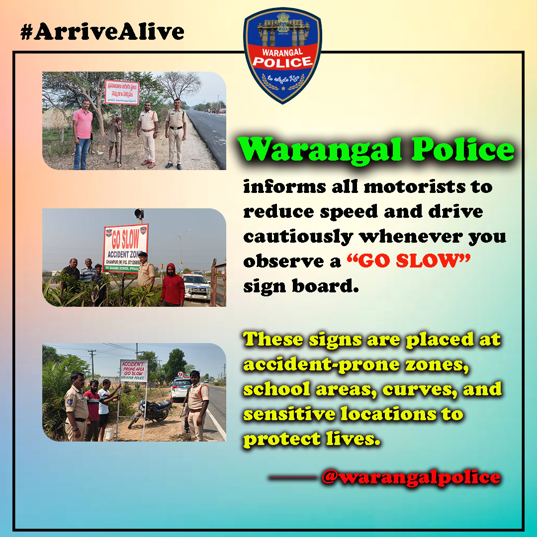 warangalpolice's tweet photo. @TelanganaCOPs #ArriveAlive #RoadSafety #Warangal #Hanamkonda #Jangaon #Kazipet #goslow #Telangana https://t.co/FvwrNJC8kE