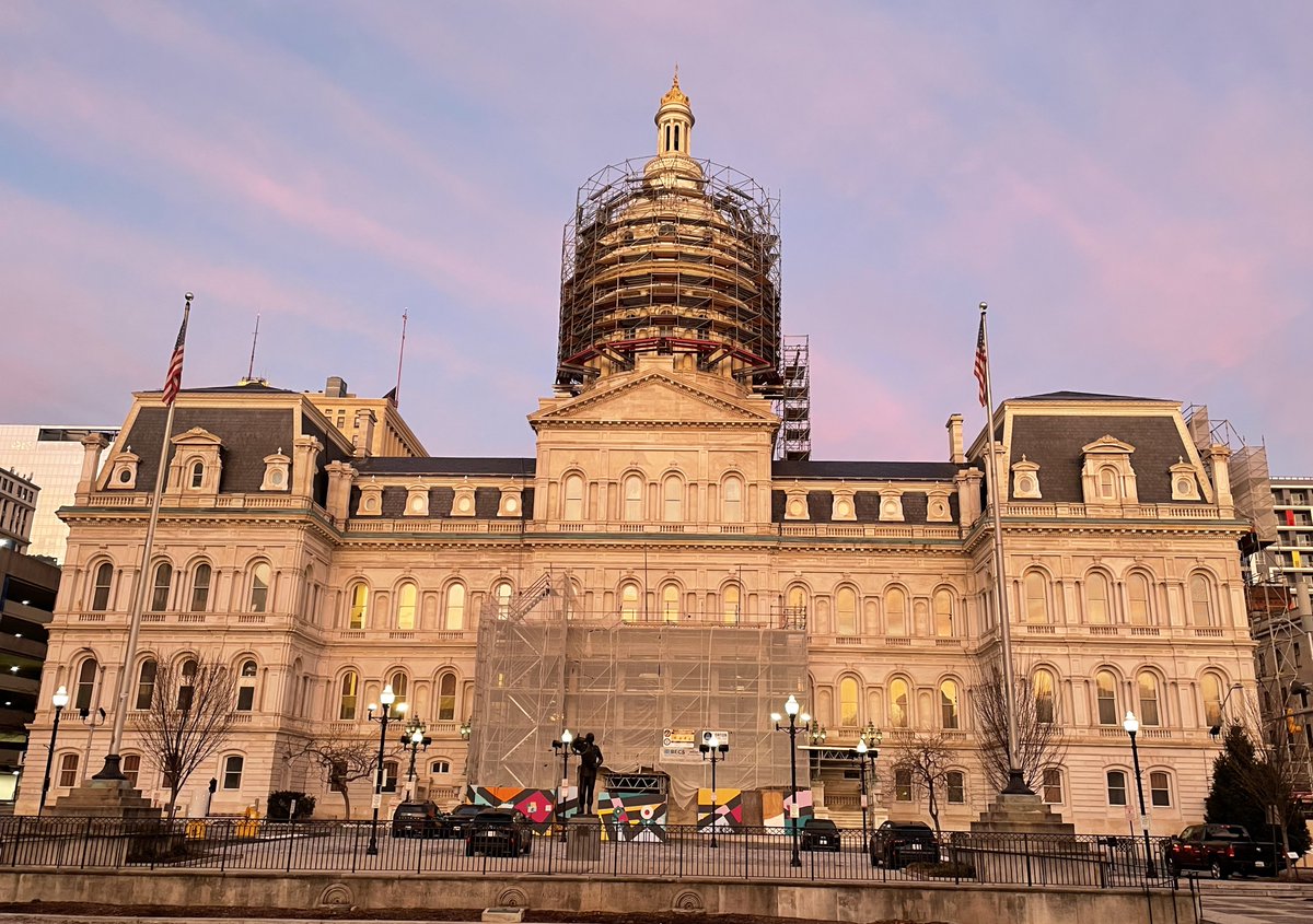 ScottWykoffWBAL's tweet photo. I did not know! Check out all the scaffolding around the dome at @BaltCityHall How long has it been there? I first noticed it during my live reports on @wbalradio this morning. It’s a part of the ongoing $12 million project to repair #BaltimoreCityHall marble walls, roof &amp; dome. https://t.co/uluTZRAsAz