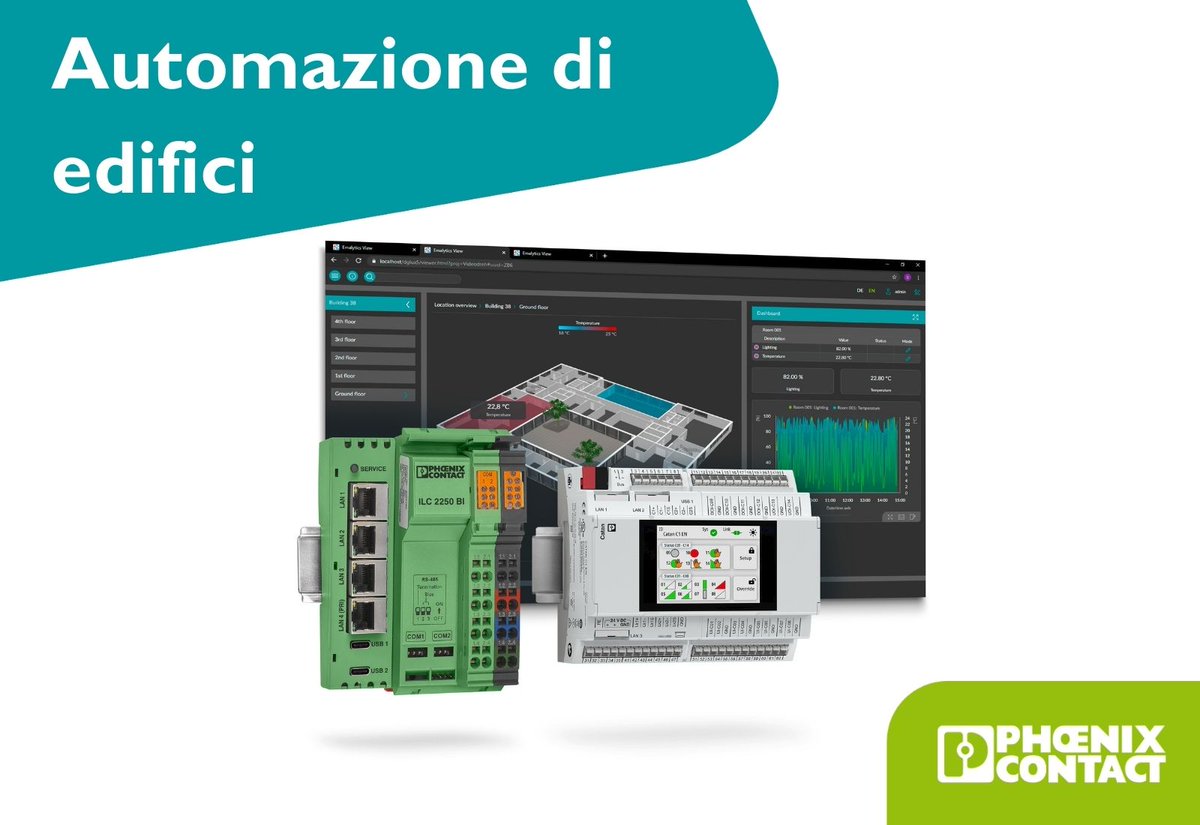 PhoenixContactI's tweet image. Automazione smart per edifici più efficienti: controllo centralizzato, analisi cloud e integrazione Niagara.
Scopri di più 👉 shorturl.at/LNaL0

#smartbuilding #automationtech #energyefficiency