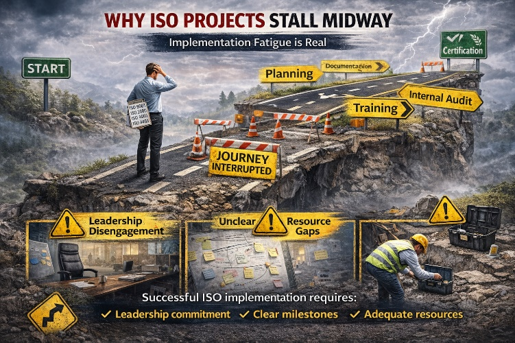 TopQuest1's tweet photo. Many ISO implementation projects start strong but stall midway. Why?
• Leadership disengagement
• Unclear milestones
• Resource gaps
ISO success needs commitment, structure, and resources, not just documentation.
What makes most ISO projects stall?
#ISOImplementation #ISOstds https://t.co/duBpXo8OJi