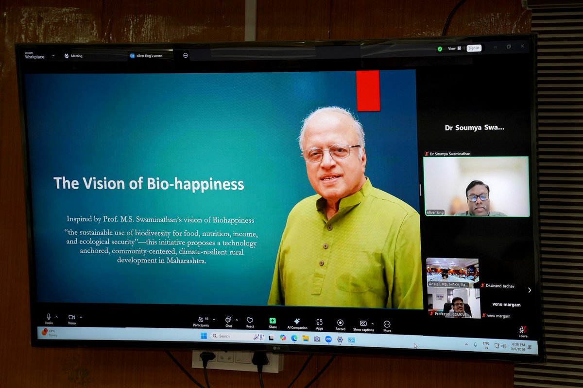 mssrf's tweet photo. The Biohappiness Centre aims to promote sustainable ecological and human well-being through community-centred initiatives supported by appropriate technology and an inclusive approach. Discussions centred on Prof. M.S. Swaminathan’s vision of #Biohappiness and potential implementation pathways.
@CCsawm @doctorsoumya @RVBhavani #Maharashtra
