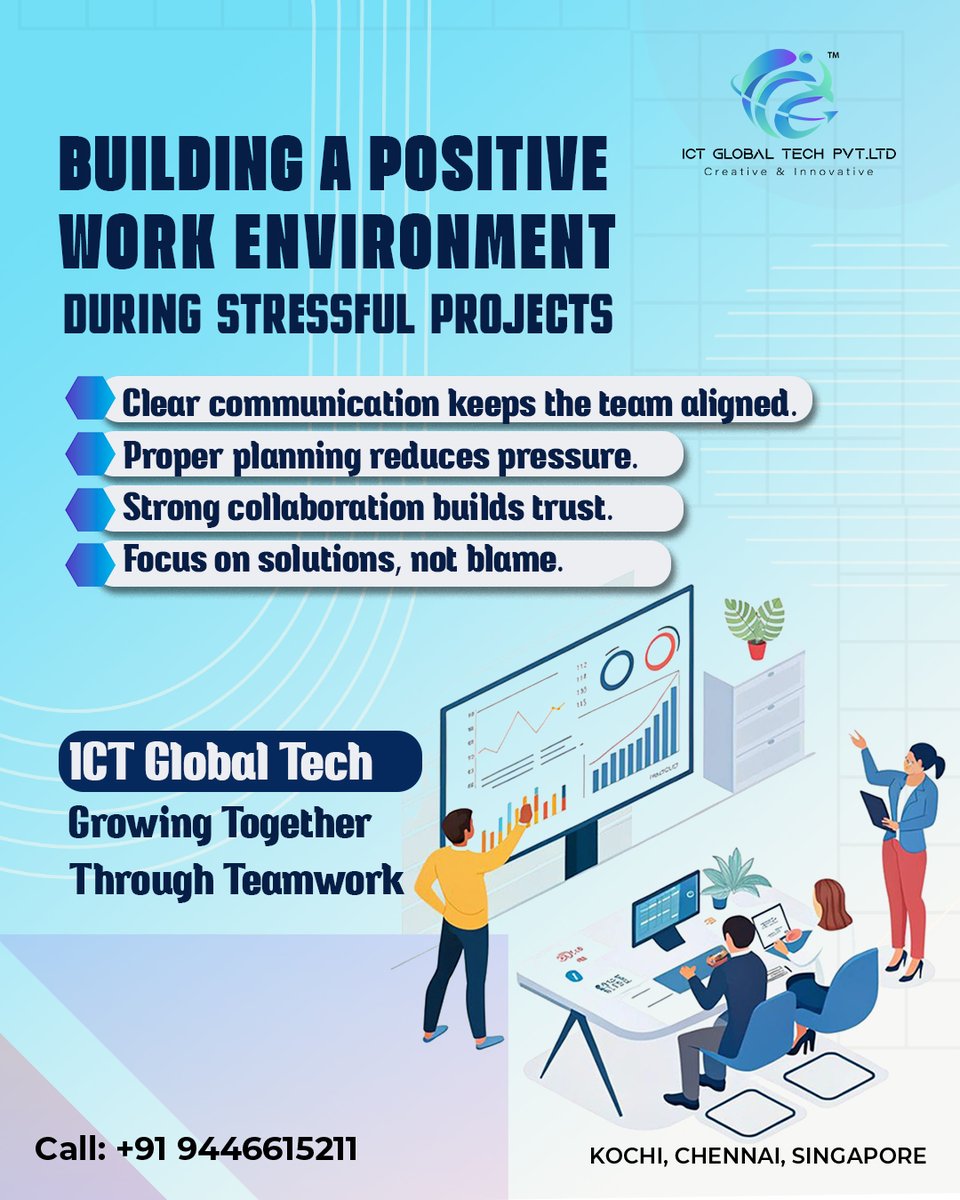 IctGlobalTech's tweet photo. Building a Positive Work Environment During Stressful Projects

#ICTGlobalTech #WorkCulture #PositiveWorkplace #TeamCollaboration #TechIndustry #ProjectManagement #Leadership #TeamworkMatters #WorkplaceCulture
#DigitalTransformation https://t.co/k6mnROiXex