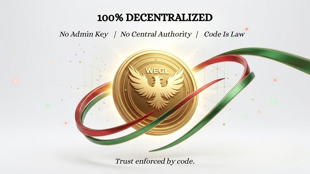 WhiteEagleWEGL's tweet photo. Most projects claim decentralization.
#WhiteEagle proves it.

No admin keys. No central authority.
Only code.

Trust enforced by code.

#WEGL #Crypto #Decentralized https://t.co/UjHfZsaUa2