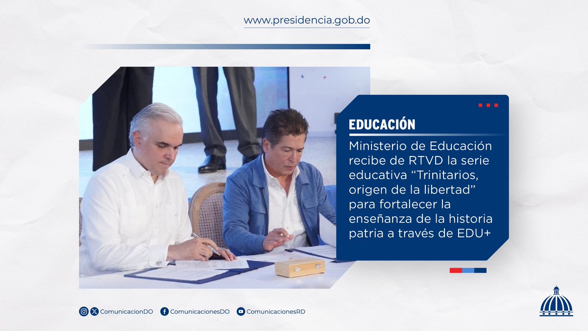 Comunicaciondo's tweet photo. El @EducacionRDO recibió la serie educativa “Trinitarios, origen de la libertad”, una producción de la Corporación Estatal de Radio y Televisión (RTVD) entregada a la plataforma educativa EDU+.

📲 Más aquí: https://t.co/LD64lMYRPa

#Educación #ComunicacionesDO https://t.co/eQsnvrv4Ma