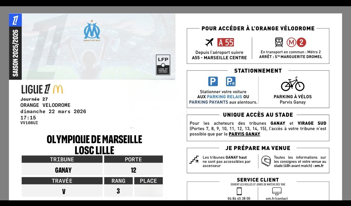 Izo1891's tweet photo. Je vends 2 places côte à côte pour :

⚽️ Marseille v Auxerre le 13.03.26
⚽️ Marseille v Lille le 22.03.26

🏟 Tribune Ganay V (Catégorie 3)

🪑 Rang 3 (bord terrain)

💰 Prix v Auxerre : 60€ les 2 places
💰 Prix v Lille : 120€ les 2 places

Dispo en DM

#TeamOM #OMAJA #OMLOSC https://t.co/MTg9BJoapc
