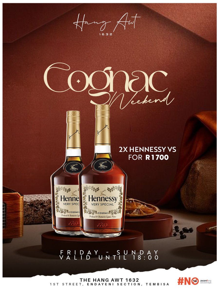 Naqua Lekompo Fest!✨

Come HangAwt with us this Saturday for our Beer &amp; Braai special, Cognac special and Nakua Lekompo Fest!🫶

All beers 6 pack for R150
2X Jägermister shots for R35
2X Hennessy VS for R1700

Special valid until 6PM 

#thehangawt