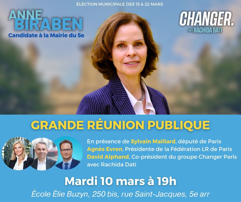 C'est ce soir ! Grande réunion publique pour Changer Paris 5 avec <a href="/datirachida/">Rachida Dati ن</a> et <a href="/BirabenAnne/">Anne Biraben</a> .