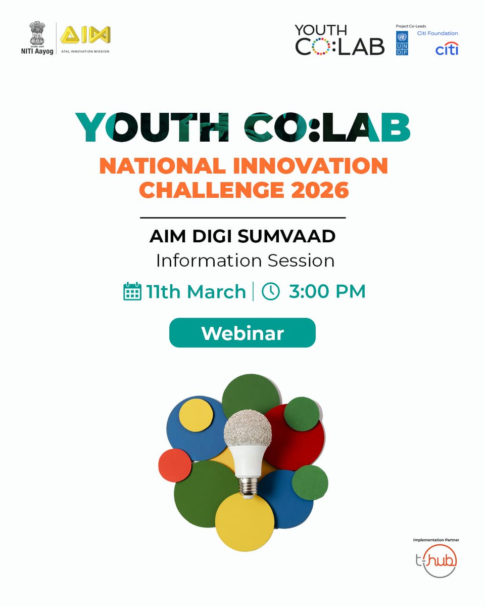 AIMtoInnovate's tweet photo. 🚀 DIGI SUMVAAD Begins | Spotlight on the Youth Co:Lab National Innovation Challenge 2026 https://t.co/VPCSxhhdx5
