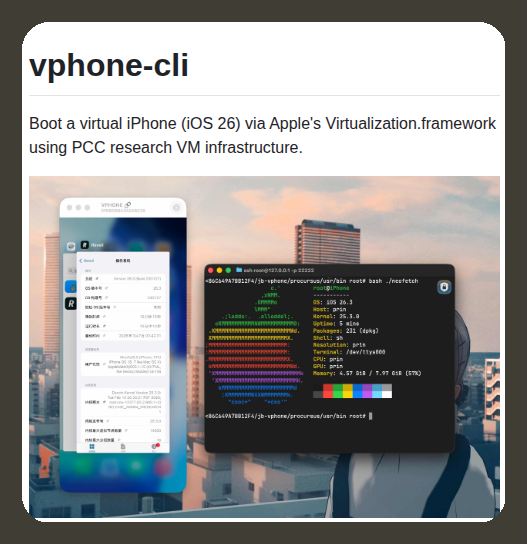 Boots iOS via Apple Virtualization framework

github.com/Lakr233/vphone…