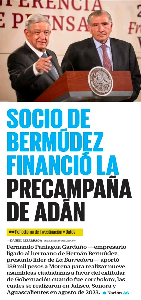 🚨 ESCÁNDALO 

Descubren que el socio de Hernán Bermúdez Requena, el líder de La Barredora financió la precampaña de Adán Augusto López.

¿Así o más claro que Morena ha recibido dinero de los narcos? 

Con razón Claudia Sheinbaum protege a los narcos.

👇
