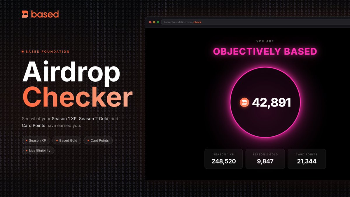 The $BASED airdrop checker is live.

If you’ve been trading or spending on Based, you can now view your airdrop allocation.

Check your eligibility: basedfoundation.com/check

Stay Based.