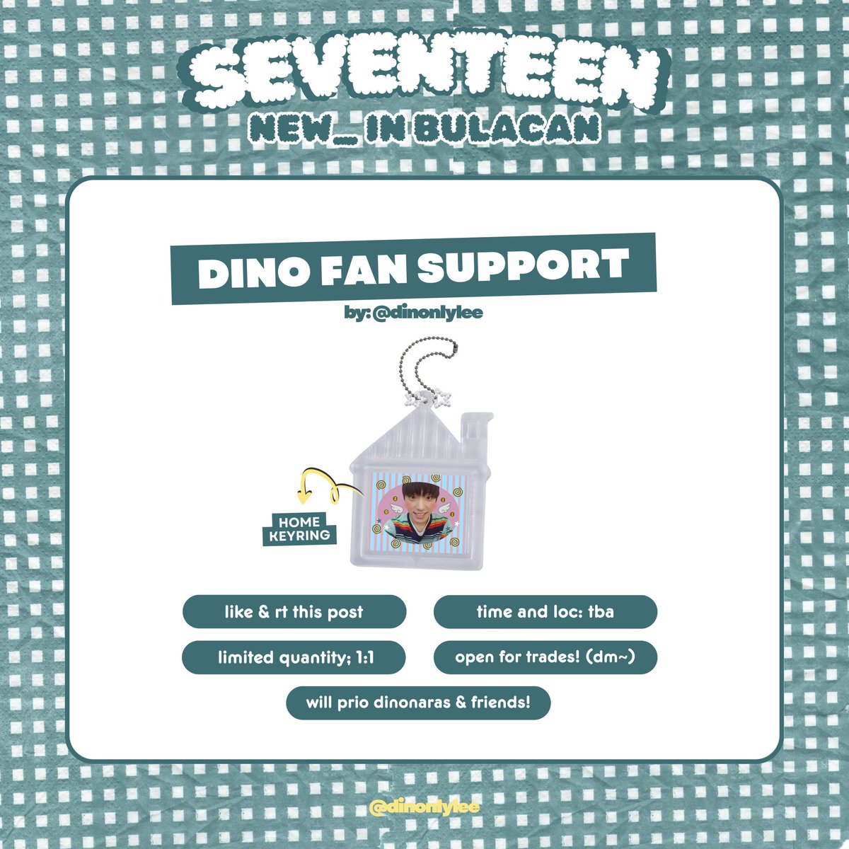 dinonlylee's tweet photo. ⋆. 𐙚 seventeen new_ in bulacan
dino fan support (3/3) by: @dinonlylee ⭐️⋆˙

🫐 date: march 21 
🥝  time &amp; loc: tba

𖦞  follow (optional), like &amp; rt!
𖦞  SUPER limited quantity — 1:1
𖦞  #1 prio: dinonaras! 🌱🌀
𖦞  dm for trades ʕ”̮ॽु⋆⁺₊⋆ ♡̷̷̷ 

#SEVENTEEN_NEW_IN_BULACAN https://t.co/ikHImiV4xs