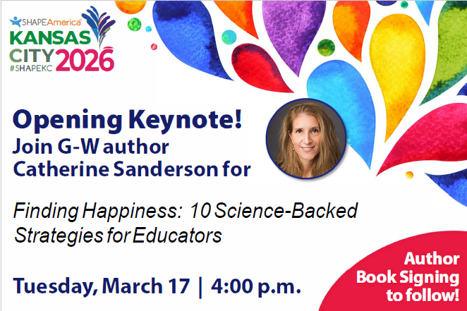 GWPublisher's tweet photo. @SHAPE_America attendees are in for a treat at this year's keynote! Professor, sought-after speaker, and G-W author Catherine Sanderson will present an engaging and informative session on Finding Happiness. See you there! #shapekc #PhysEd #HealthEd https://t.co/P4sVT5gDwA