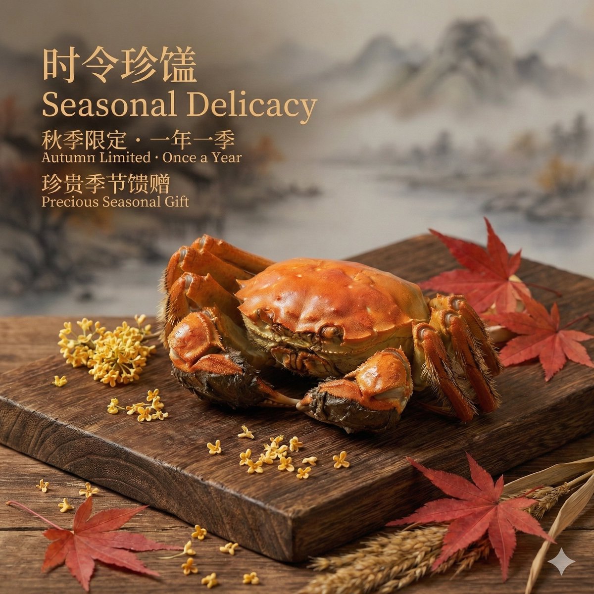 每年金秋时节，当江南的稻谷泛起金黄，阳澄湖畔的芦苇荡中，一群身披青甲、威武雄壮的生灵开始了一年中最辉煌的时刻——中华绒螯蟹，被誉为"蟹中之王"的大闸蟹。