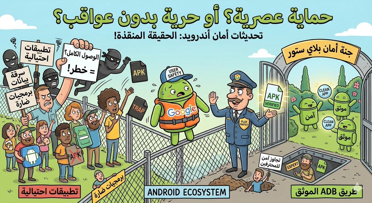 بخصوص أن قوقل تريد أن تمنع تركيب تطبيقات APK الخارجية أو سايدلود

هذه الأخبار غير صحيحة ومباااالغ بها ❌

الفكرة:
قوقل لن تمنع التثبيت الخارجي كليا بل ستضع قيودا أمنية مشددة
صفحات تحذير وأذونات مغلقة
تطلب من المستخدم خطوات إضافية لتفعيلها

الحقائق التقنية
التوقيع: ميزة موجودة