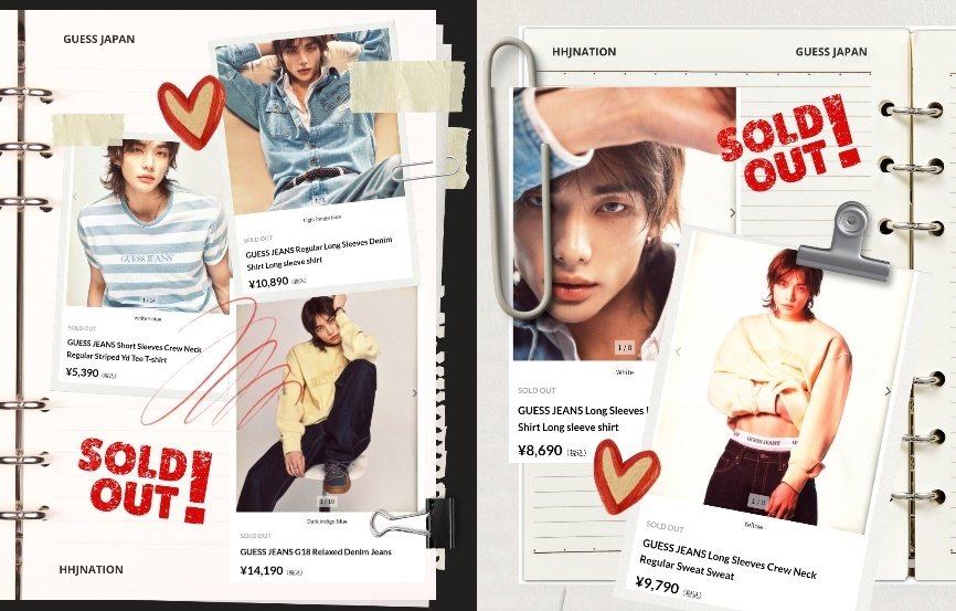 HHJNation's tweet photo. Hyunjin created a sold out storm at Guess Jeans stores both online and offline.

The Yellow Crew neck sweater from his campaign sold out in less than 24 hours worldwide both on physical stores and online

The crew neck t-shirt sold out in physical stores and on Guess USA, Japan and EU.

The tote bag has ignited an online craze and is a hot commodity on resale platforms at 3 - 4 times it's purchase price.

Overall this is a very successful collaboration and we can't wait to see more. 🤗🤗

#HYUNJINforGUESSJEANS
#HYUNJINXGUESS