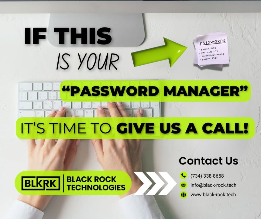 Black_Rock_Tech's tweet photo. Still writing your passwords down? From password management to cutting-edge cybersecurity, we’ve got your IT needs covered—so you can focus on what matters most. Let us be your tech backbone! #blackrocktechnologies #passwordprotection #secureyourtech https://t.co/Qf70BtHTdF