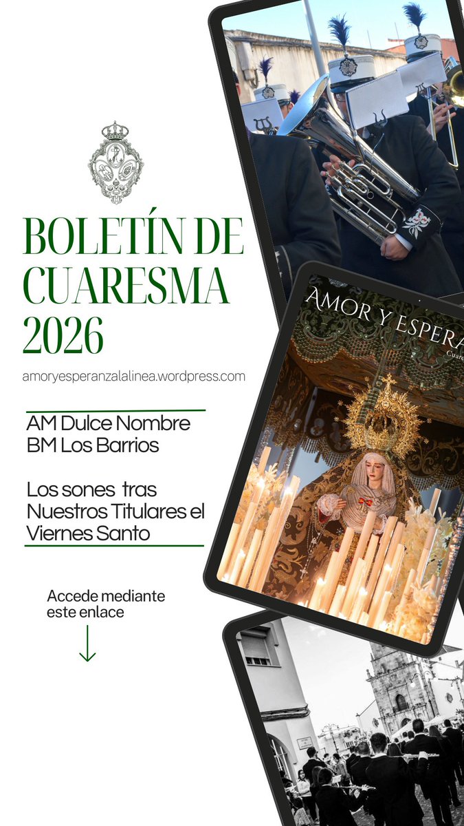 ¡Lee nuestro boletín de cuaresma 2026!

Podrás leer cómo avanzan los trabajos del tallado del paso de misterio del Stmo. Cristo del Amor… la historia de Luis Ortega Bru… el acompañamiento musical de nuestros Benditos Titulares el próximo Viernes Santo…

amoryesperanzalalinea.wordpress.com/2026/01/02/cab…
