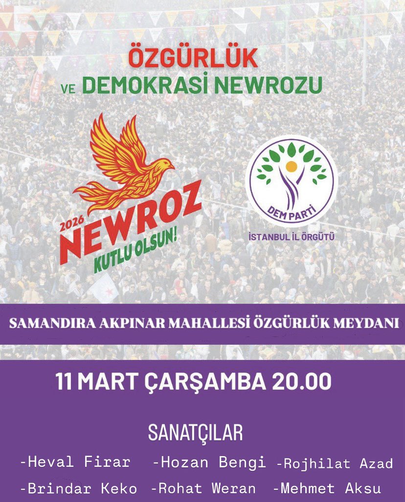 Sancaktepe’de Newroz Bayramımızın startını verdik. 

Tüm halkımızı, 11 Mart Çarşamba günü Samandıra Akpınar Mahallesi Özgürlük Meydanı’nda özgürlük ateşini büyütmeye bekliyoruz. 

Newroz pîroz be!🔥

#newroz2026
